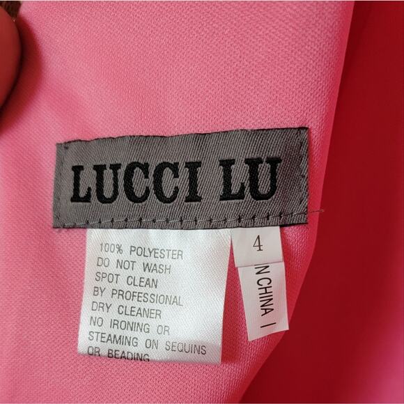 NWT Lucci Lu Bubblegum Pink Bead Embellished Collar Gown, Style # 8129, Sz 4 - Picture 10 of 11